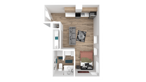 Floor plan for studio, 1 bath, 353 sqft